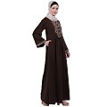 Firdaws Pintuck embroidery abaya- Coffee Brown